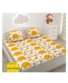 Soul Fiber 100% Cotton Double Bedsheet with 2 Pillow Covers Elephant Print - Yellow