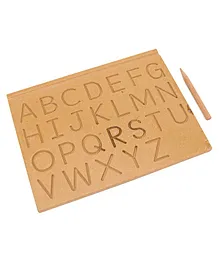 Habloo Toys Reversable Wooden Uppercase And Lowercase Alphabets Tracing Board With Dummy Pencil - Brown