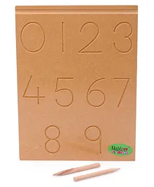 Habloo Toys Wooden Number Tracing Board With Dummy Pencil - Brown