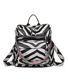 MOMISY Zebra Design Waterproof Leather Backpack cum Handbag - Black