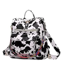 MOMISY Cow Design Waterproof Leather Backpack cum Handbag - White