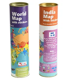 Cocomoco Kids World & India Map Set of 2 - Multicolor
