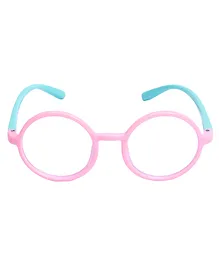 Spiky Silica Gel Clear Lens Round Zero Power Glasses With Blue Light Tester - Blue & Pink