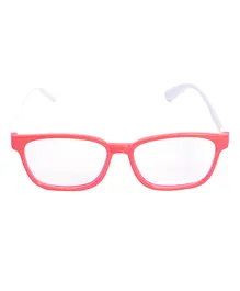 Spiky Silica Gel Clear Lens Rectangular Zero Power Glasses With Blue Light Tester - Pink & White