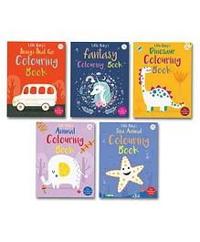 Little Baby's Colouring Book - Set of 5 Books  (Things That Go, Fantasy, Dinosaur, Animal & Sea Animal)  | Fun Stickers Inside
