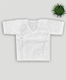 Little Labs Cotton Half Sleeves Embroidery Jhabla - White