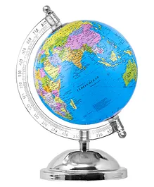 Fiddlerz 13 Inches Height Metal Black Base Globe With Map - Blue