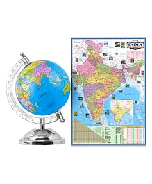 Fiddlerz Educational Metal Base Globe with India Map - Multicolor