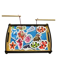Mini Leaves Wooden Magnetic Fishing Toy with 13 Sea Animals