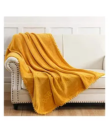 BSB Home Pom Pom Fringe All Season Microfibre Blanket - Yellow