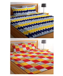 BSB Home Microfiber Double Bedsheet Set of 2 with 2 Pillow Covers Each Chevron Print - Multicolor