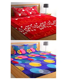 BSB Home Microfiber Double Bedsheet Set of 2 with 2 Pillow Covers Each Floral & Circles Print - Multicolour