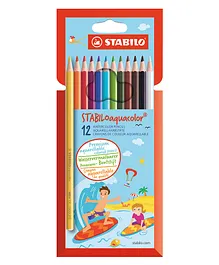 STABILO Aquacolor Aquarellable Colouring Pencil - Wallet of 12 Assorted Colours
