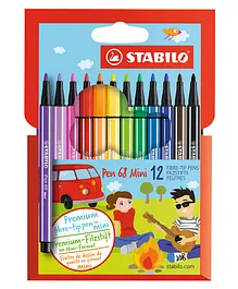 STABILO Premium Felt Tip Mini Wallet Pen 68 Pack of 12 - Multicolour