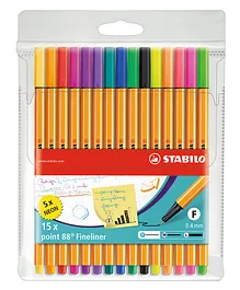 STABILO Fineliner Point 88 Pack of 15 - Multicolour 