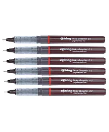 ROTRING 0.1mm and 0.2mm Tikky Graphic Pigment Liner Pack of 6 - Black