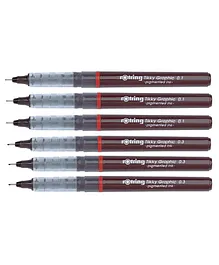 ROTRING 0.1mm and 0.3mm Tikky Graphic Pigment Liner Pack of 6 - Black