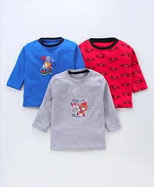 Kidi Wav Full Sleeves Pack Of 3 Teddy & Car Print Tee - Multi Color
