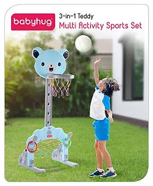 Babyhug 3-in-1 Multi-Activity Playset -Blue | Mini-Athlete Design Combining Basketball, Football & Ring-Toss Zones | Builds Motor Skills & Coordination | BIS Certified