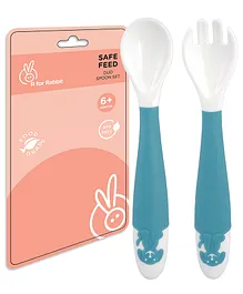 R for Rabbit Flexible Silicone Feeding Spoon & Fork Pack of 2 - Blue