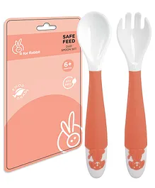 R for Rabbit Flexible Silicone Feeding Spoon & Fork Pack of 2 - Orange