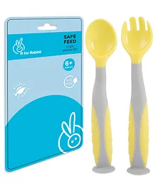 R for Rabbit Flexible Silicone Feeding Spoon& Fork  Set Pack of 2 - Yellow
