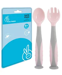 R for Rabbit Flexible Silicone Feeding Spoon& Fork  Set Pack of 2 - Pink
