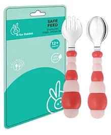 R for Rabbit Safe Feed Stainless Steel Spoon & Fork - Pink