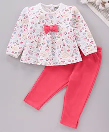 Wonderchild Full Sleeves Floral Print Top With Legging  - Red