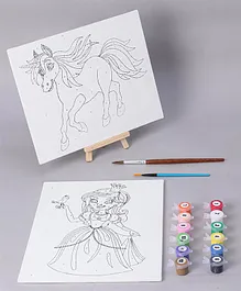 Rabbit Starter Unicorn Pre Painted Canvas Kit with Paints - Multicolor
