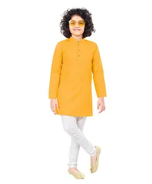Nakshi By Yug Full Sleeves Solid Colour Kurta With Pajama - Yellow