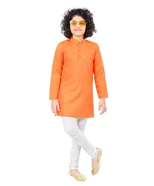 Nakshi By Yug Full Sleeves Solid Colour Kurta With Pajama - Orange