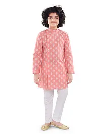 Nakshi By Yug Full Sleeves Printed Kurta With Pajama - Peach