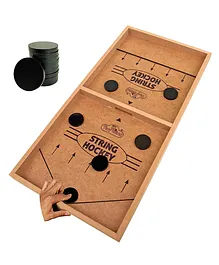 Toyshine Fast Sling Puck Wooden String Hockey Board Game - Brown