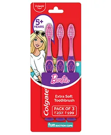 Colgate Kids Extra Soft Toothbrush with Tongue Cleaner Barbie Print Pack of 3 - Pink Purple
