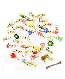 Asian Hobby Crafts Wooden Photo Clips Multicolour - Pack of 12