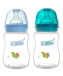 U-grow Anti Colic Wide Neck Feeding Bottle Pack of 2 Blue -  250 ml each