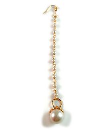 Tiny Closet Pearl Maang Tikka With One Strand - Golden & White