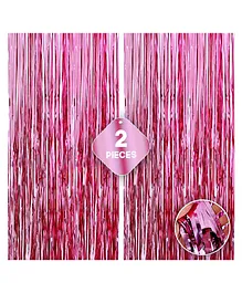 Crackles Metallic Fringe Curtains Pink Pack of 2 - Height 182 cm