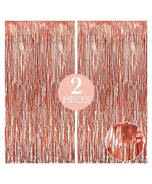 Crackles Metallic Fringe Curtains Large Size Pack of 2 Rose Gold - Length 304 cm