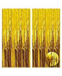 Crackles Metallic Fringe Curtains Large Size Pack of 2 Gold - Length 304 cm