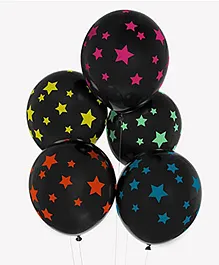 Crackles Star Printed Balloons Black - Pack of 6