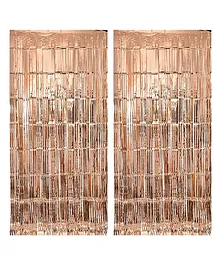 Crackles Metallic Fringe Curtains Rose Gold Pack of 2 - Height 182 cm