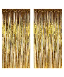 Crackles Metallic Fringe Curtains Gold Pack of 2 - Height 182 cm
