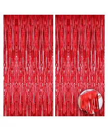 Crackles Metallic Fringe Curtains Red Pack of 2 - Height 182 cm