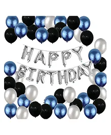 Crackles Happy Birthday Decoration Kit Silver Black Blue - Pack Of 31