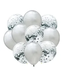 Crackles HD Metallic Chrome and Confetti Balloons Combo Silver - Pack of 10