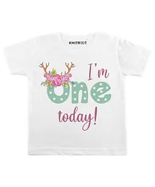 KNITROOT One Today Print Half Sleeves Tee - White