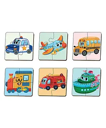 Mini Leaves 24 Pieces Wooden Set of 6 Transport Jigsaw Puzzle for 2+ Kids