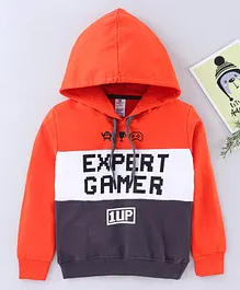 Smarty Full Sleeves Hooded Sweatshirt Expert Gamer Print - Orange Navy Blue